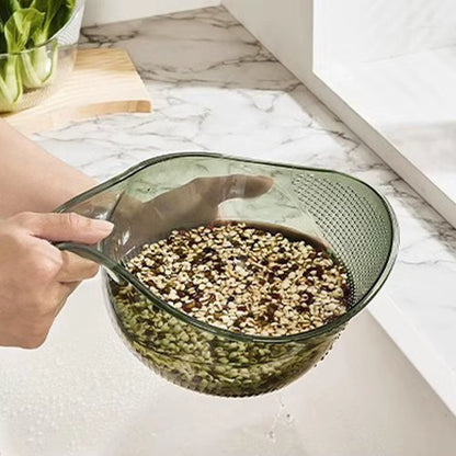 Rice Washing Bowl with Strainer & Side Drainers – Colander Basket for Veggies, Beans & Pasta