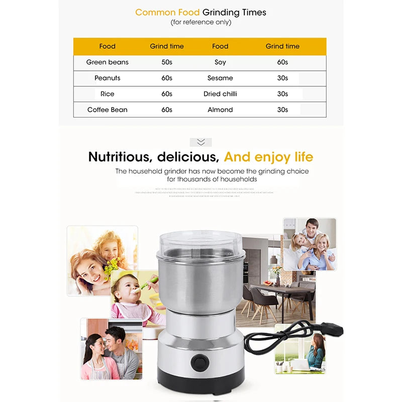 300ML Mini Electric Coffee & Spice Grinder – 4 Stainless Steel Blades | Grain Mill, Herb, Pepper & Baby Food Pulverizer