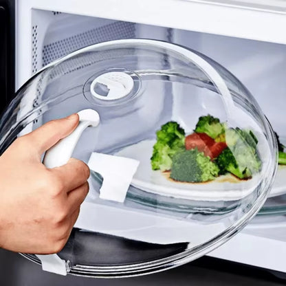 Microwave Food Cover with Steam Vent & Handle – Transparent Splatter Guard for Plates and Bowls