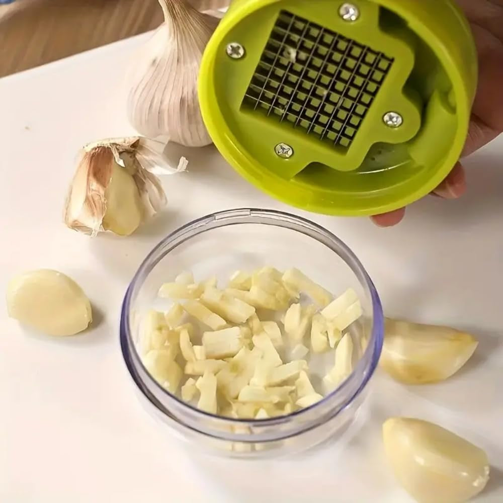 Multifunctional Garlic Press & Ginger Grater – Manual Stainless Steel Garlic Crusher with Storage Container